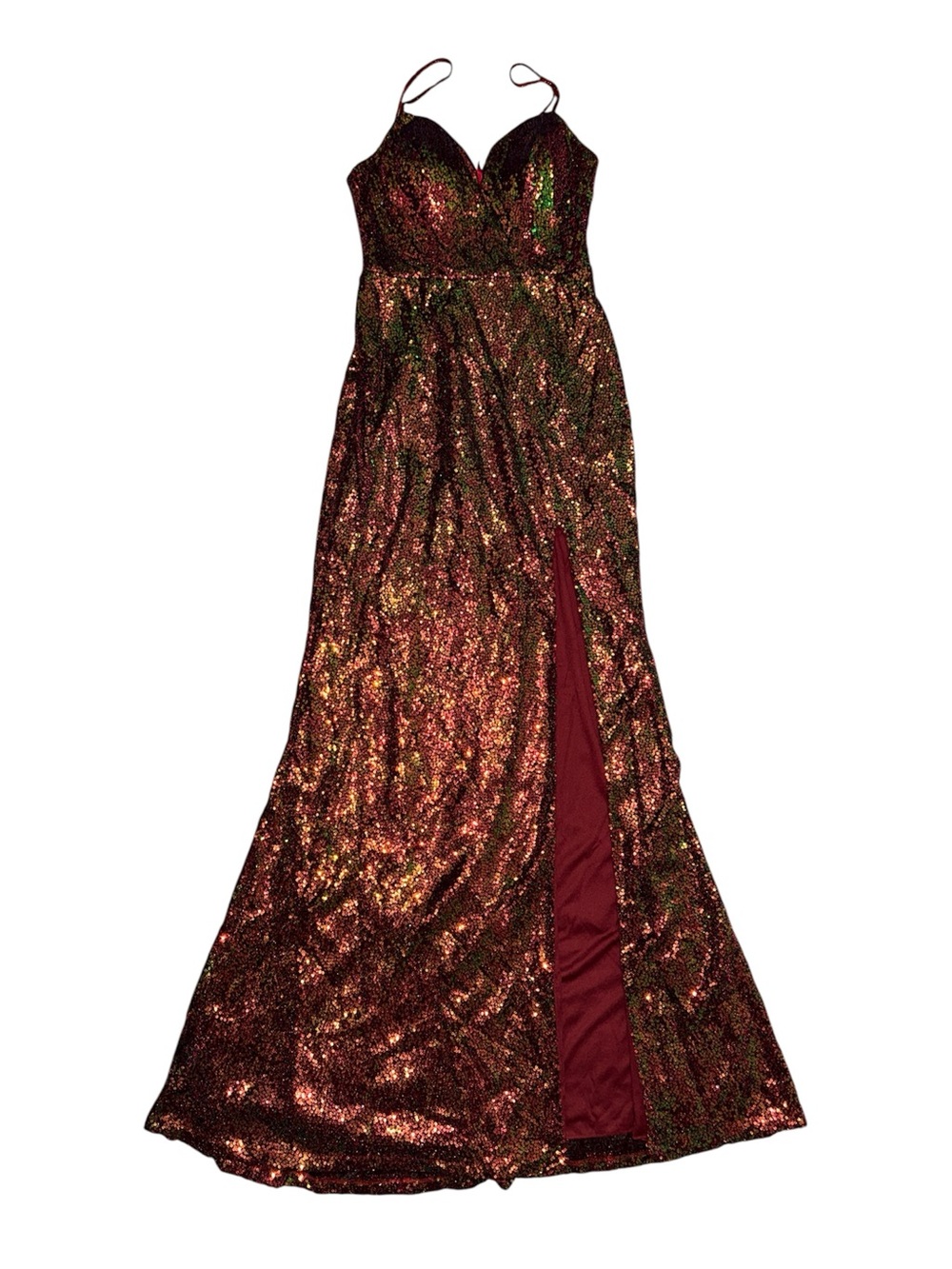 Red Iridescent Sequin Formal Gown Deep V-Neck Size 5 by City Triangles NWT - Picture 3 of 13